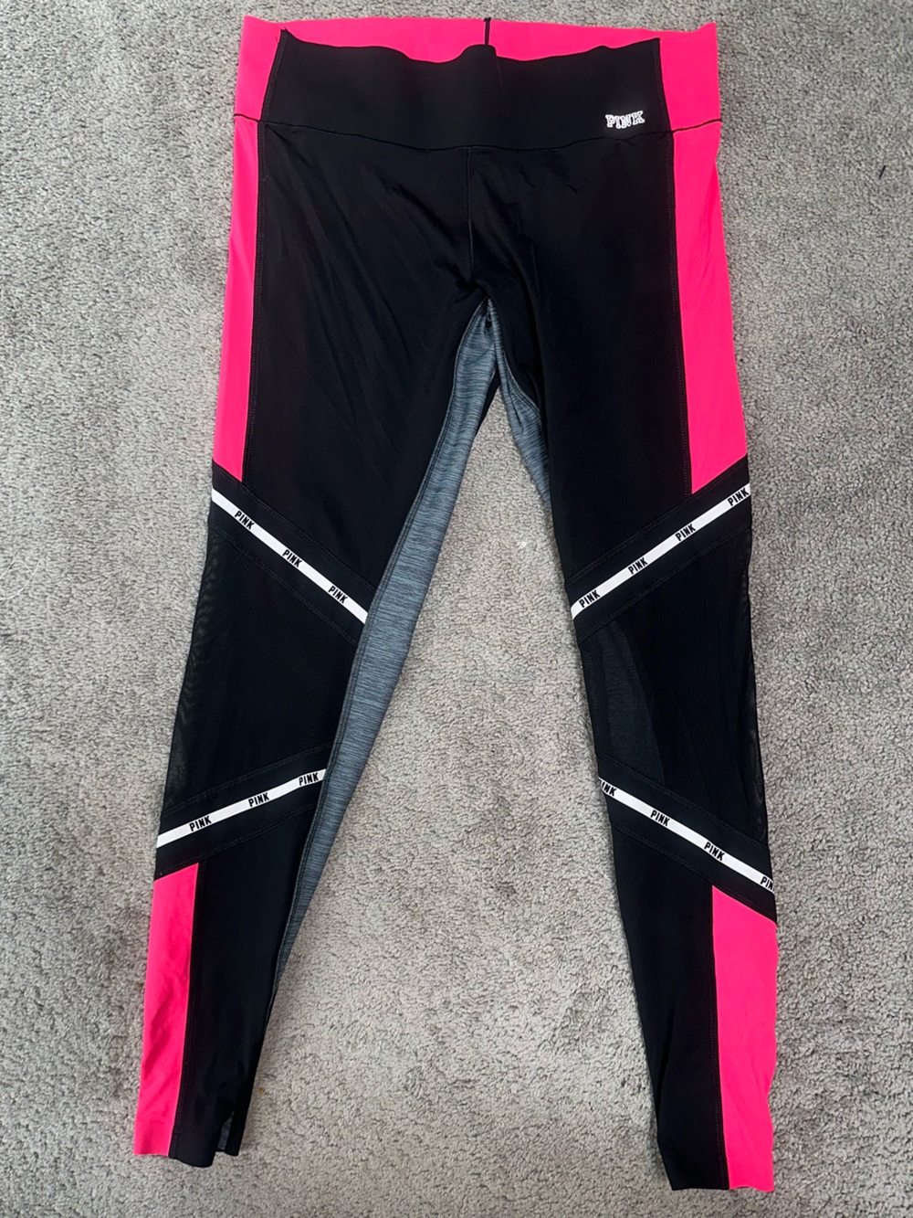 PINK Victoria's Secret Seamless Black and Hot Pink Performance Leggings Size L